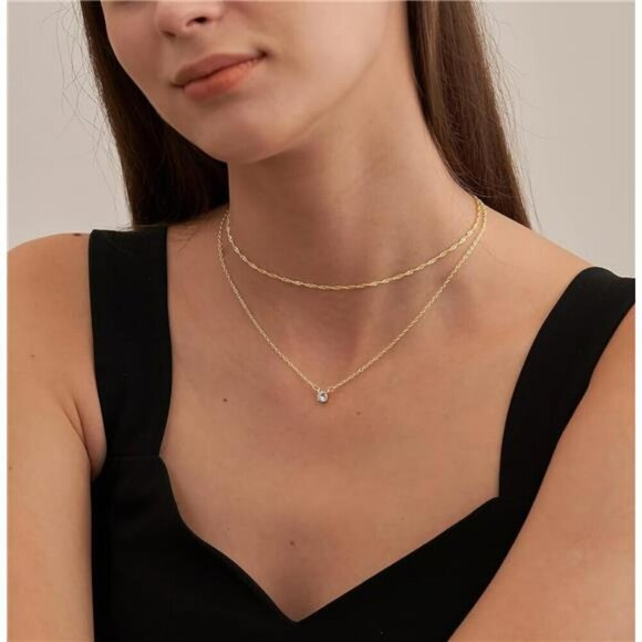 Tewiky Diamond Necklaces for Women Dainty 14k Gold/Sterling Silver Choker Jewelr - Picture 3 of 7